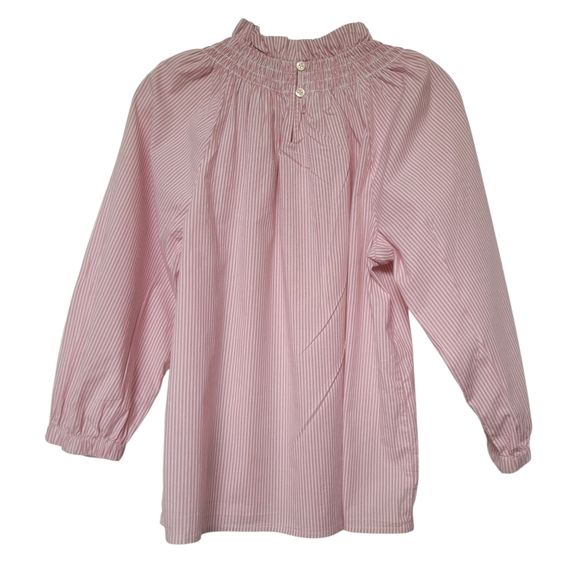 J. Crew Blouse Women's Small Striped Ruffle Neck LS Preppy Nautical Red White - Picture 8 of 8